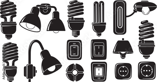 Collection of various lamps and electrical outlets icons
