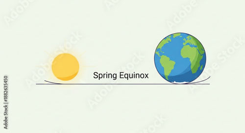 Earth during spring equinox with sun's rays illustrating seasonal change and earth's tilt