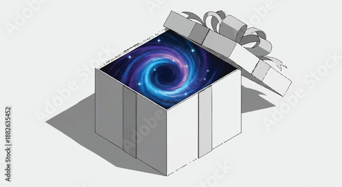 Creative Concept of Open Gift Box Revealing Magical Galaxy and Cosmic Universe Portal Inside