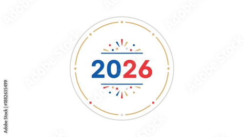Happy New Year 2026 celebration concept with confetti and golden circle