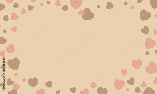 ハートが散りばめられたビンテージ風のかすれた茶色いハートのフレーム