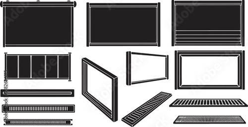 Collection of computer monitors and laptop screens in black