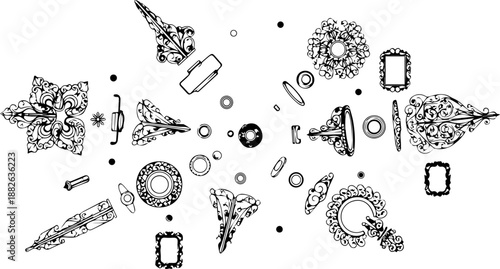 Collection of Vintage Ornate Decorative Elements and Antique Filigree Flourishes for Graphic Design Projects