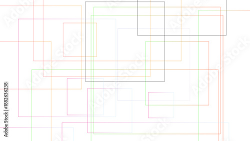 Colorful rectangles overlapping lines and shapes graphic design element isolated on white background