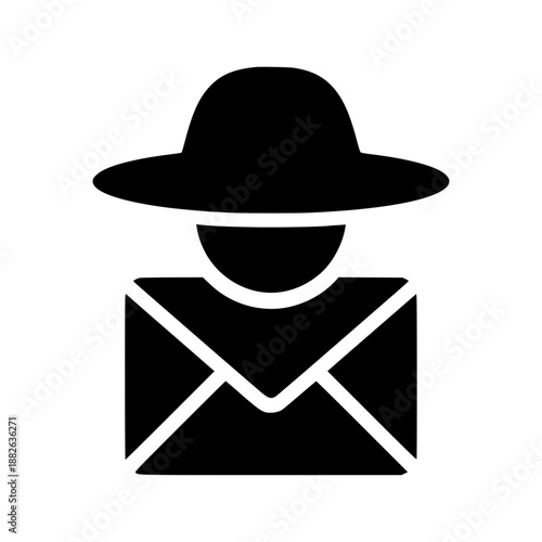 Anonymous mail courier icon with detective style wide brim hat