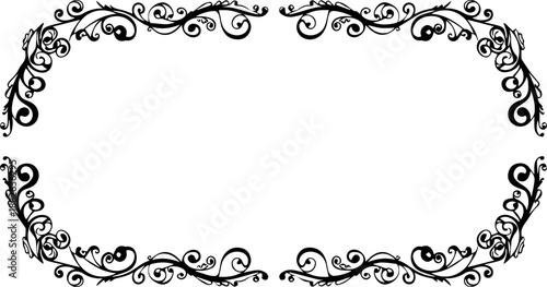 Symmetrical Scrollwork Border Frame with Elegant Curly Flourishes and Ornate Black Swirls
