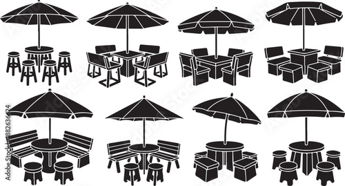 Outdoor patio furniture sets with umbrellas for shade and comfort