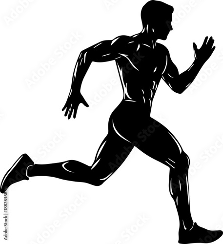 Silhouette of a Muscular Male Athlete Running, Sprinting Motion Illustration for Fitness and Sport Training