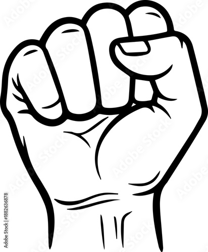 Clenched Raised Fist Outline Drawing, Symbol of Solidarity, Strength, Resistance, and Human Rights Activism