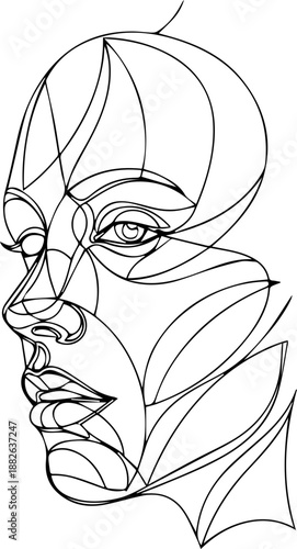 Abstract Cubist Style Line Art Portrait of a Woman Face Representing Modern Art and Psychology