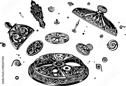 Artistic Exploded View Diagram of an Ornate Lidded Vessel with Intricate Floral Engravings
