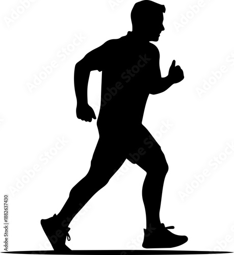 Black silhouette of a man running or jogging symbol of fitness healthy lifestyle and athletic activity on white background