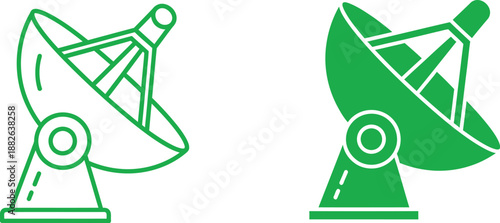 Two green satellite dishes with detailed internal structures and solid fill communication 1