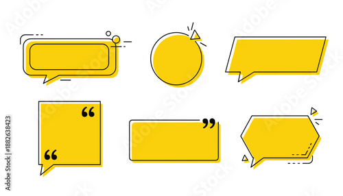 Yellow speech bubble set with geometric outlines and quote marks for modern text highlights