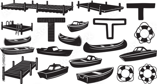 Black and white illustration of boats and soccer balls