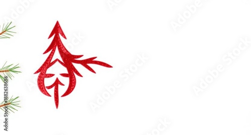 Festive red Christmas tree decoration with elegant ribbons and stars in a winter season vector illustration design for a merry holiday celebration card