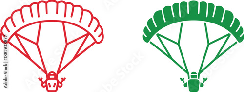 Two Paratroopers Descending with Red and Green Parachutes in