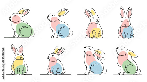 Colorful Cartoon Rabbits in Various Poses 2.