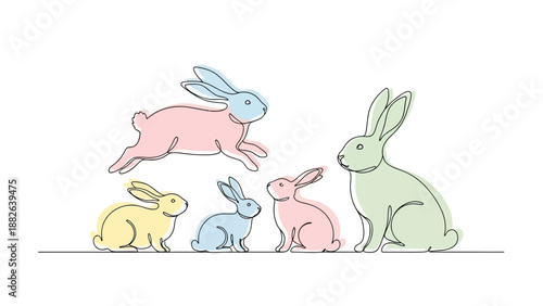 Colorful Rabbits Illustration with Pastel Hues.