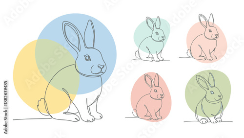 Colorful Rabbits Illustration Set with Simple Design.