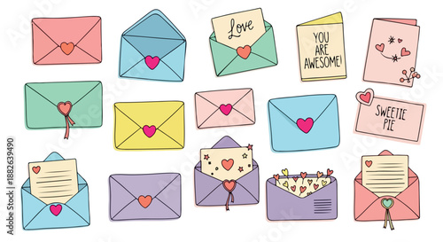 Colorful envelopes with hearts and sweet messages