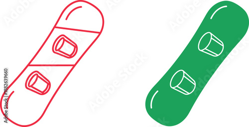 Two Snowboards with Bindings in Red and Green Color winter sports