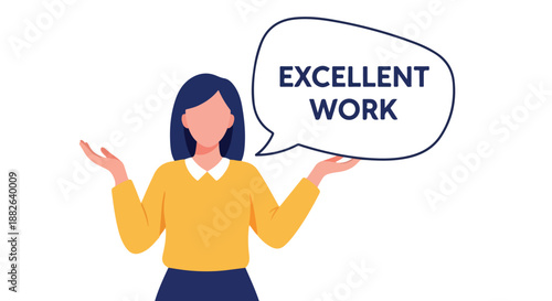 Woman praising excellent work with transparent background