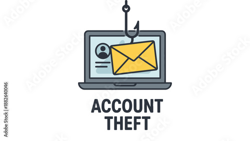 A graphic illustration of a laptop with a fishing hook and email icon representing account theft.