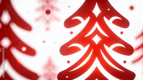 Red paint splashes form a festive Christmas tree illustration with stars and snowflakes for a winter holiday greeting card design on a red art wallpaper texture