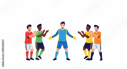 Soccer team celebrating victory with transparent background