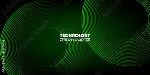 3D green techno abstract background overlap layer on dark space with glowing circle lines decoration.  Suit for banner, web, poster, pamflet, brochure and presentation