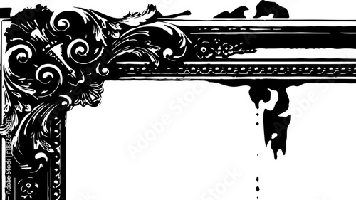 Detailed close-up of a luxurious golden ornate picture frame corner featuring intricate baroque carvings and floral patterns