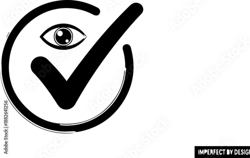 Minimalist black checkmark icon within a circle, symbolizing approval, verification, or completion, with 'Imperfect by Design' text.