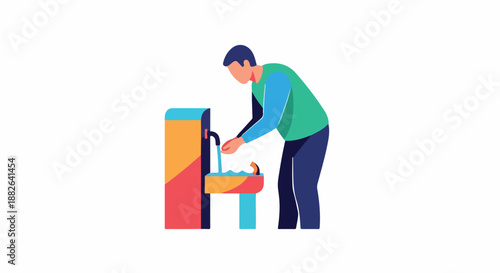 Man washing hands at public sink