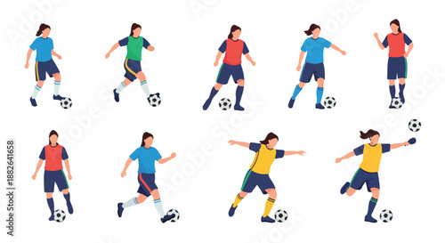 Female soccer players in action with transparent background
