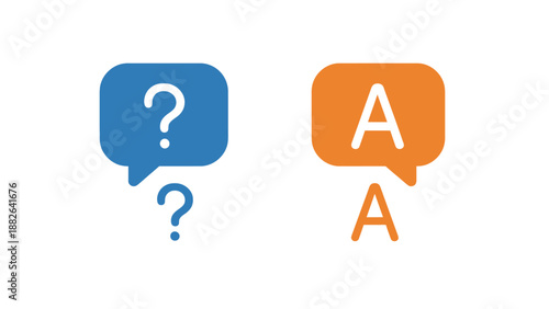 A blue question mark and an orange answer letter on speech bubbles