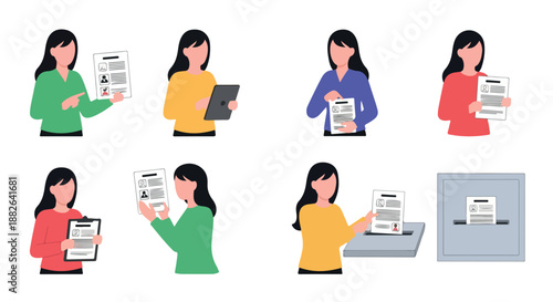 Woman with resume documents, application process