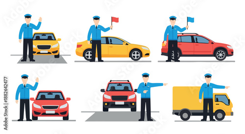 Traffic control personnel directing vehicles