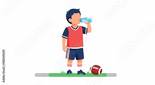 Boy drinking water after football practice