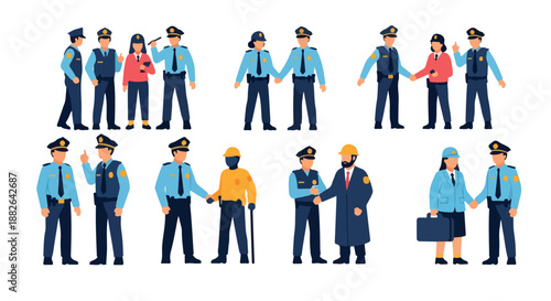 Police officers interacting with citizens in various scenarios