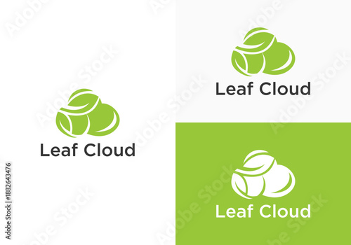 cloud and green leaf vector design template, cloud logo design with green leaf vector