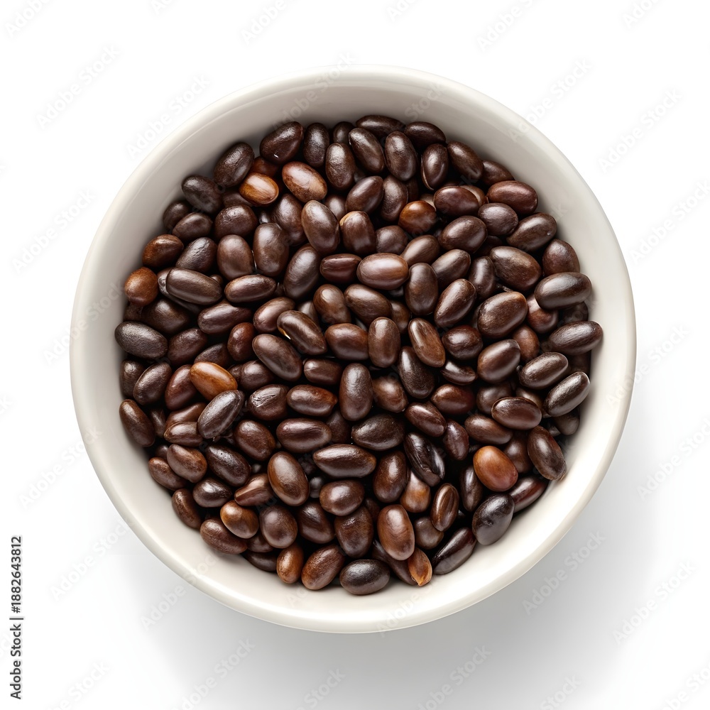 Fototapeta premium Natural Custard Apple Seeds on White Solid Background, Close-Up of Smooth Brown Tropical Fruit Seeds, Botanical Detail Highlighting Exotic Organic Texture, Natural Beauty, and Healthy Nutrition