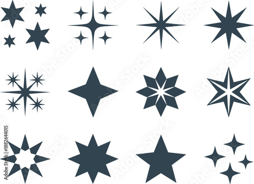 Abstract Starburst and Sparkle Shapes Vector Icon Set