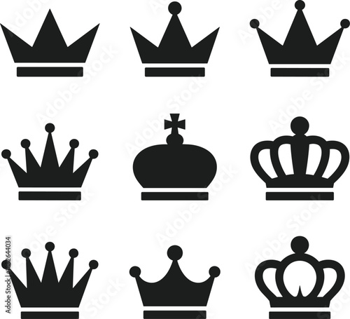 Royal Crown Silhouette Icon Set Minimal Vector Collection