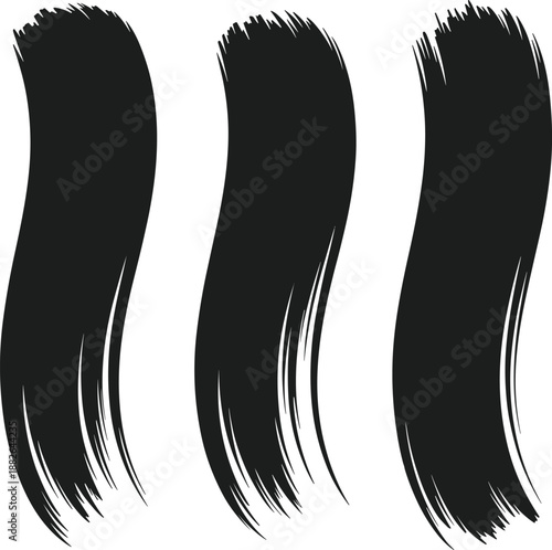 Abstract Black Brush Stroke Set with Textured Ink Lines