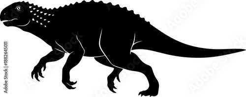 Armored ankylosaurus dinosaur silhouette walking with bony plates and spikes side view