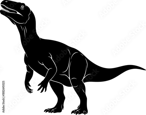 Baryonyx theropod silhouette, a fish-eating bipedal dinosaur with a long snout, standing.