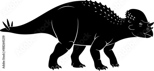 Ceratopsian pachyrhinosaurus dinosaur, walking with its distinctive nasal boss and bony frill, detailed vector illustration.