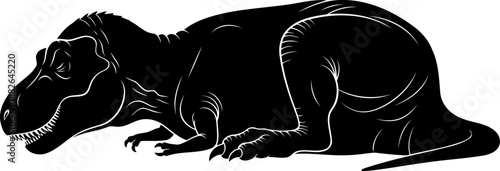 Crouching tyrannosaurus rex vector graphic, a powerful theropod with detailed outlines.