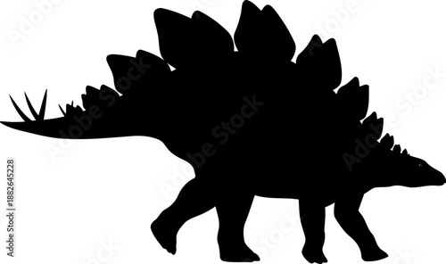Classic stegosaurus silhouette, a distinctive plated herbivore walking in profile.